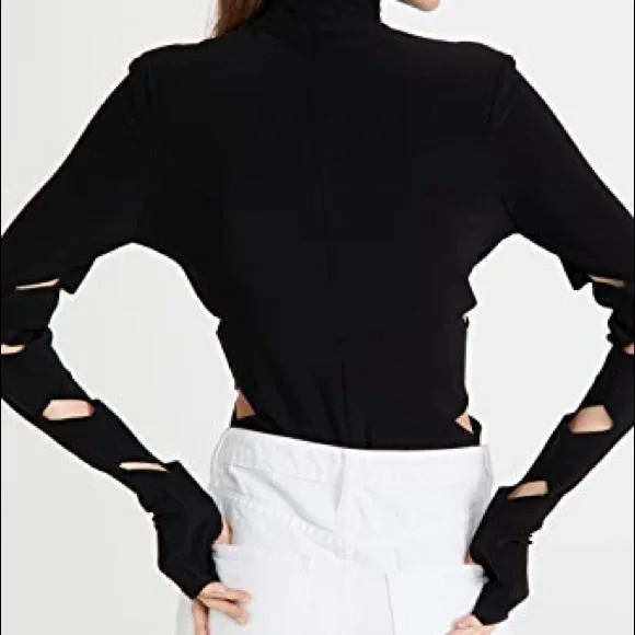 NORMA KAMALI “ALLIGATOR” CUTOUT MOCK-NECK BODYSUIT, SZ S BLACK NWT!! - Picture 9 of 16